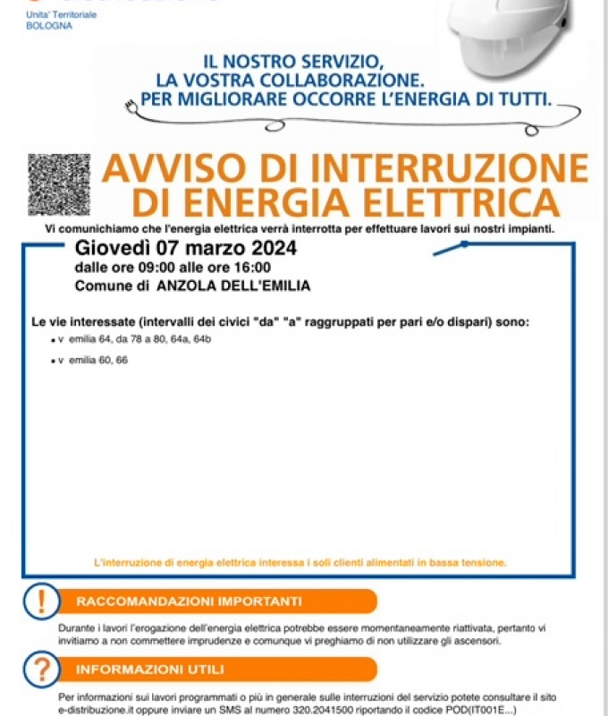 interruzione energia elettrica 7 marzo 2024