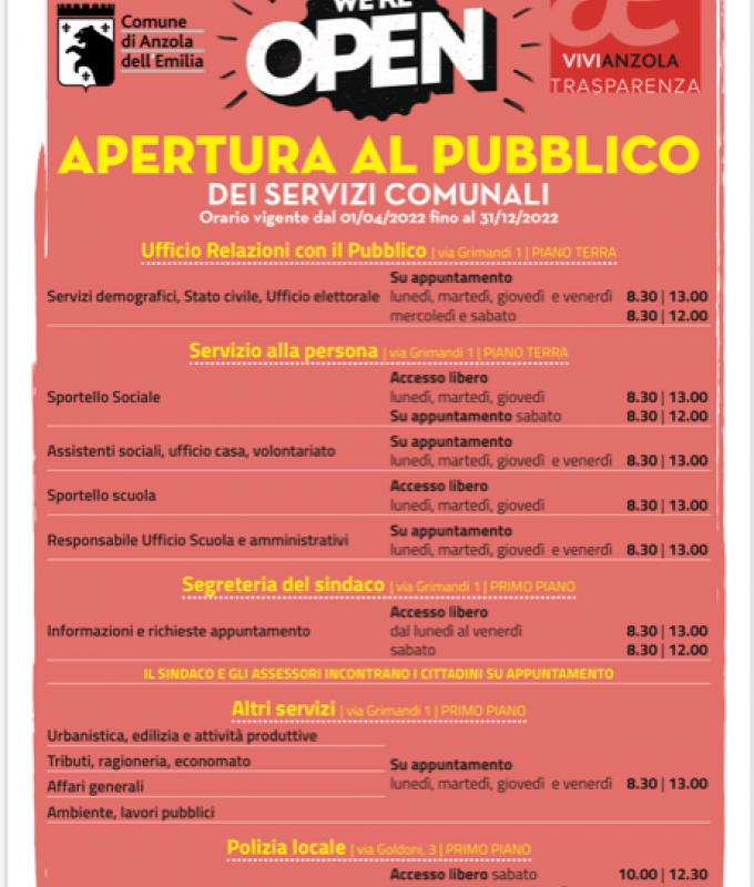orari uffici comunali