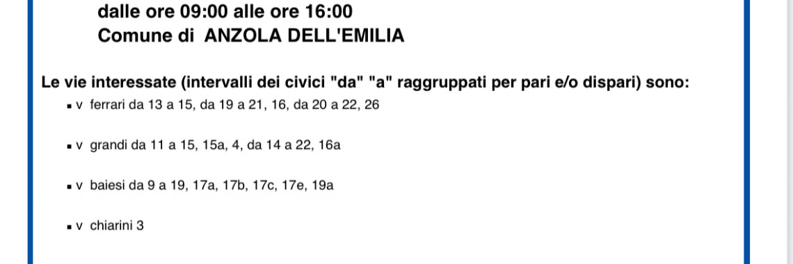 interruzione energia elettrica 6 dic 2023