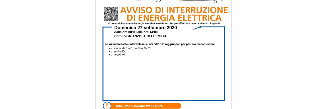 sospensione energia elettrica 27 sett 2020